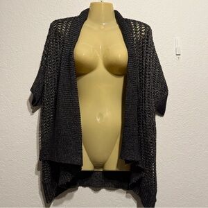 Apt. 9 Metallic Dark Gray Open Knit Cardigan Women’s Size L Half Sleeve Sweater